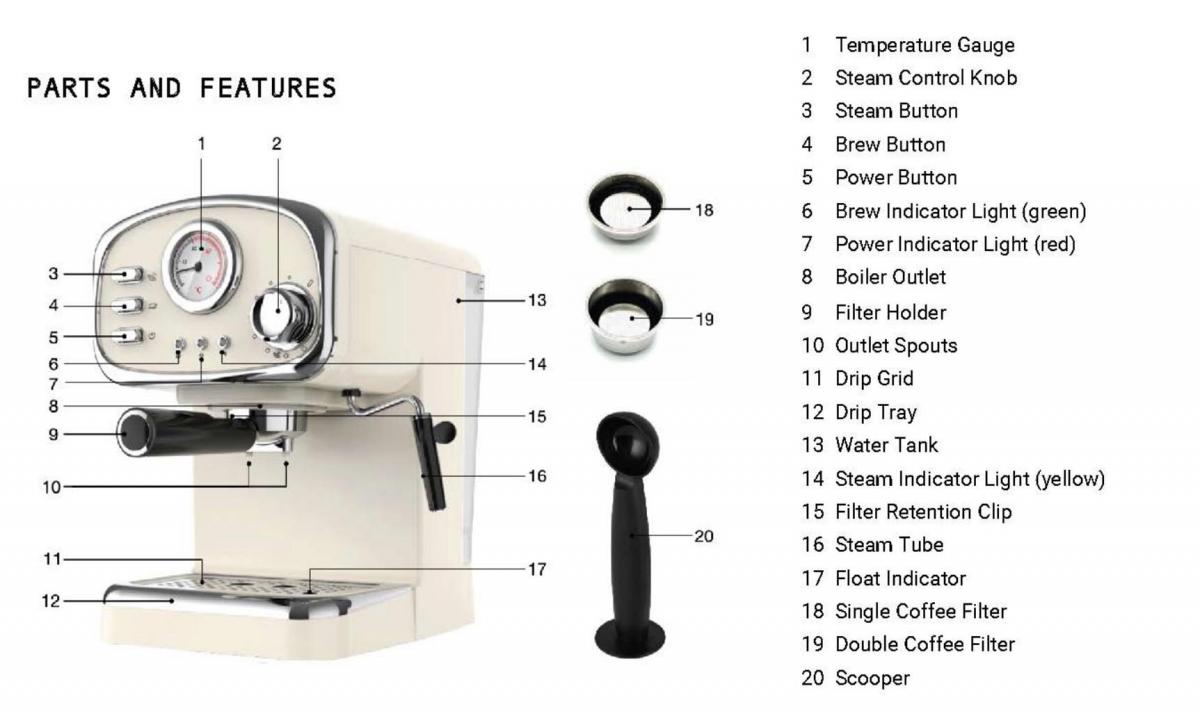 Baumann Living - Retro Espresso Machine 復古意式特濃咖啡機連打奶器｜家用小型半自動咖啡機 BM-CM5015GS